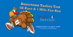 Graphic showing a turkey running a race.