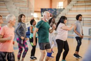 different people doing aerobics