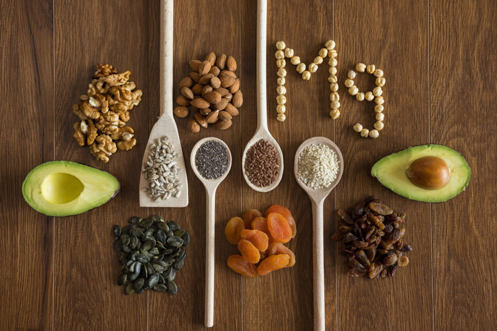 spoons with foods rich in magnesium